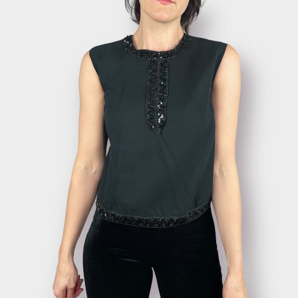1960s Black Sequin Trim Top